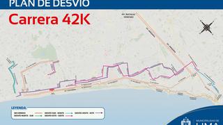 Este el plan de desvío que se aplicará este domingo en San Miguel, Magdalena y Miraflores por carrera 42k