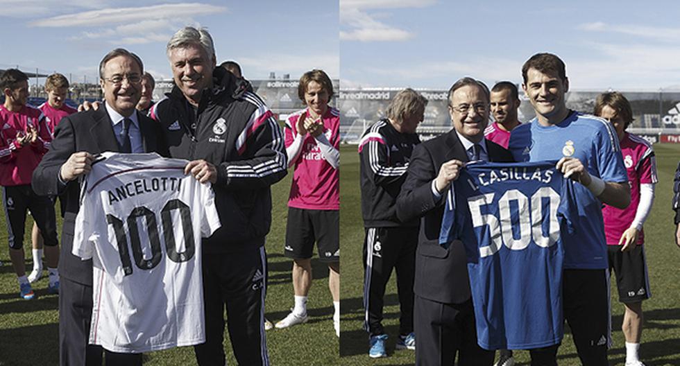 Florentino Pérez asistió al entrenamineto del Real Madrid y homenajeó a Casillas y Ancelotti (Foto: Getty Images)