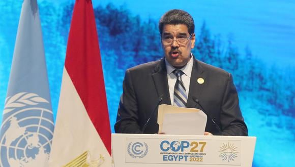 El presidente de Venezuela, Nicolás Maduro, habla durante la Conferencia de las Naciones Unidas sobre el Cambio Climático (COP27) de 2022, en Sharm El-Sheikh, Egipto, el 8 de noviembre de 2022. (Foto: EFE/EPA/KHALED ELFIQI)