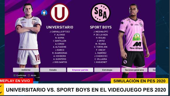 Universitario vs. Sport Boys en PES 2020. (Captura de pantalla)