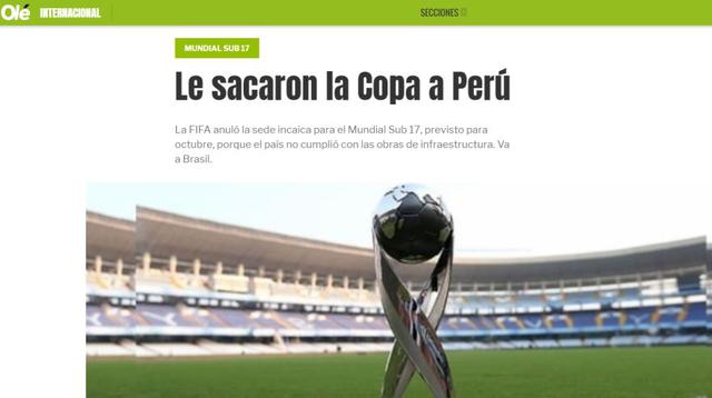 Este viernes la FIFA decidió retirar la sede del Mundial Sub - 17 a Perú. La prensa mundial y nacional reaccionó a este noticia que se volvió tendencia.