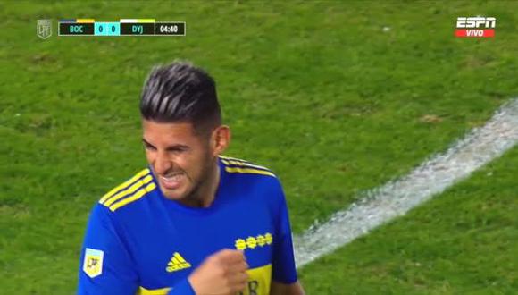 Carlos Zambrano casi anota en el partido Boca Juniors vs. Defensa y Justicia. (Foto: Captura ESPN)