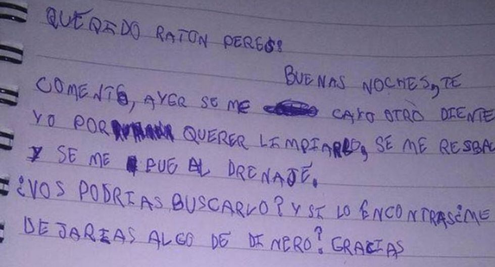 Niño escribe una tierna carta al Ratón Pérez para pedirle 