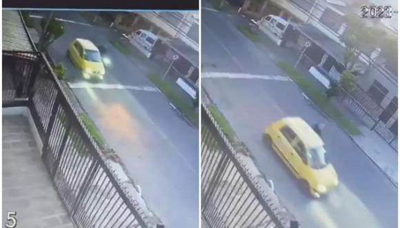 La emisora nacional 'W Radio' reveló el video del momento exacto cuando el taxi fue interceptado. (FOTO: Twitter: @WRadioColombia)