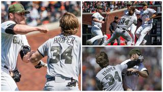 Brutal pelea en la MLB: Bryce Harper y Hunter Strickland se fueron a los puños