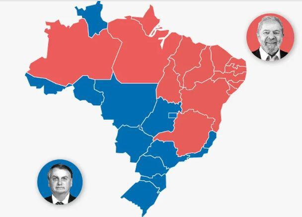 The electoral map of Brazil after the first round.