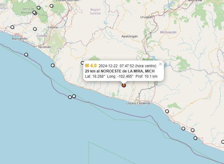 Referencia geográfica del sismo a 29 km al NOROESTE de LA MIRA.