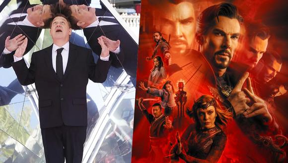 (Izquierda) Sam Raimi durante la promoción de "Doctor Strange and the Multiverse of Madness". (Derecha) Afiche oficial de la cinta de Marvel
