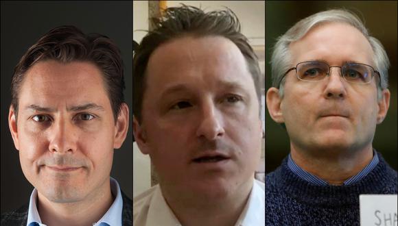 De izquierda a derecha: los canadienses Michael Kovrig y Michael Spavor, acusados de espionaje en China; y el estadounidense Paul Whelan, también sentenciado por espionaje por Rusia.