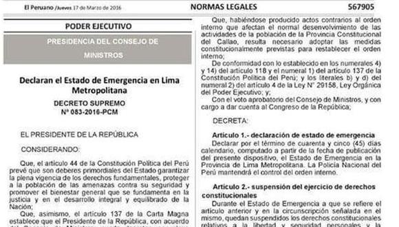 Estado de emergencia en Lima: documento que circuló era falso