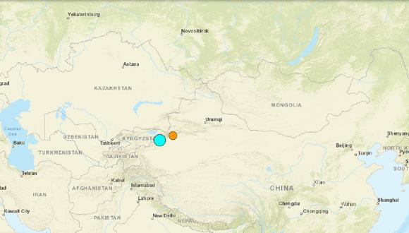 Un terremoto de magnitud 7 se registró en la región de Xinjiang, en China, fronterizo con Kirguistán, el 22 de enero de 2024. (Captura de USGS)