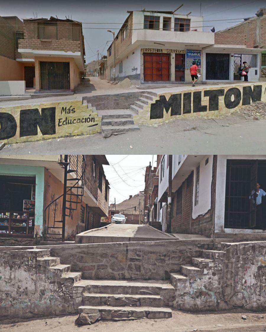 En el 2014, en el pasaje no había pista (imagen superior). Esta fue construida en la gestión de Milton Jiménez y ahora luce como la foto inferior. El desnivel en su extremo izquierdo es notorio.