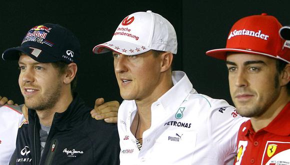 Sebastian Vettel, Michael Schumacher y Fernando Alonso en 2012. (Foto: AFP)