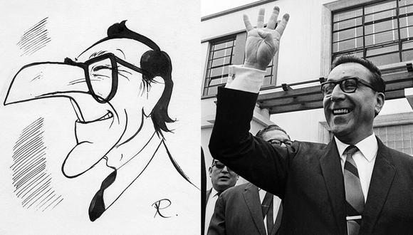 Caricatura de Raúl Valencia de Luis Bedoya Reyes en los años 60. "El Cholo Valencia" trabajó en el diario El Comercio durante décadas. Murió a los 98 años en Argentina, en 2009.