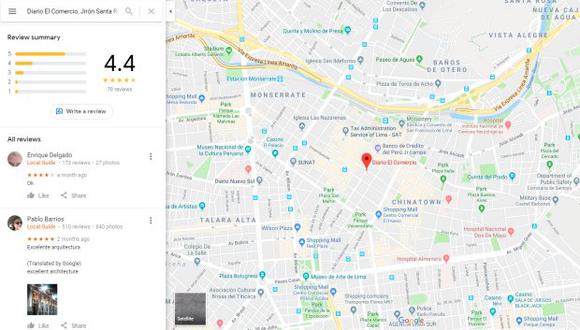 Se está realizando mejoras en la forma en que se puede responder a las revisiones y comentarios de los clientes de un negocio desde Google Maps. (Foto: Google Maps)