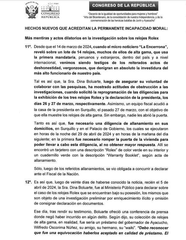La tercera moción de vacancia presidencial presentada el 16 de mayo contra Dina Boluarte.