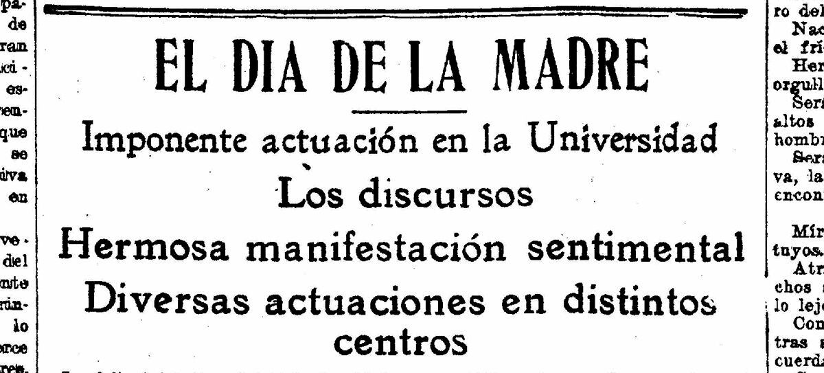 Lima, 12 de mayo de 1924. El Comercio informó sobre las actividades en Lima. El acto central fue en la Casona de la Universidad de San Marcos, donde nació el impulso para instaurar el Día de la Madre en el Perú. (Foto: GEC Archivo Histórico) 