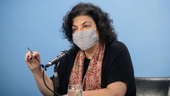 La ministra de Salud de Argentina, Carla Vizzotti, en una conferencia de prensa en la Casa Rosada en Buenos Aires en medio de la segunda ola de la pandemia de COVID-19. (Foto: MARIA EUGENIA CERUTTI / Presidencia Argentina / AFP).