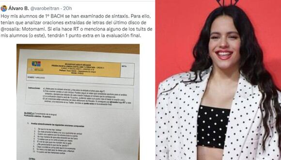 Un profesor de Lengua ofreció a sus alumnos un punto extra si Rosalía retuiteaba sus exámenes de sintaxis. (Foto: Twitter / @varobeltran | EFE).