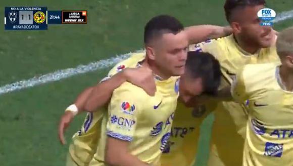 Gol de Jonathan 'Cabecita' Rodríguez para el 1-1 en Monterrey vs. América. (Captura: Fox Sports)