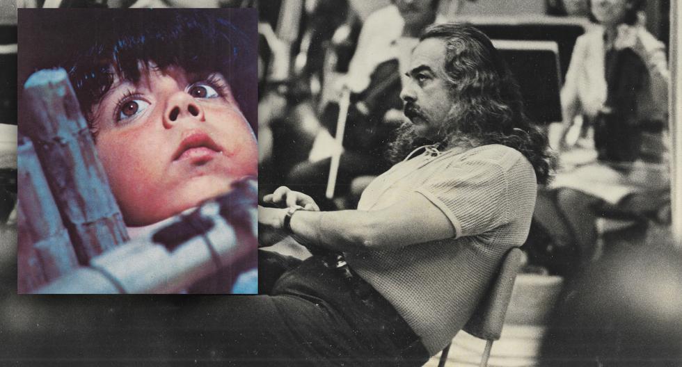 A la izquierda, el niño Raúl Martin en una foto promocional de "La muralla verde" (1970); la imagen sería utilizada en múltiples anuncios internacionales. A la derecha, Armando Robles Godoy supervisa el orquestado de la música de su película "Espejismo" (1972).