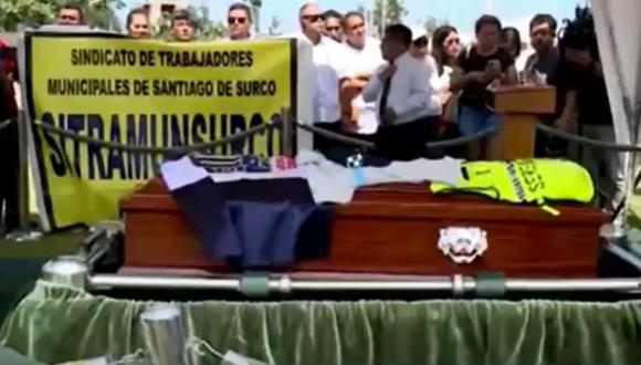 Los restos del sereno de Surco Luis Manrique Pizarro fueron enterrados en un cementerio de Lurín | Captura de video / Canal N