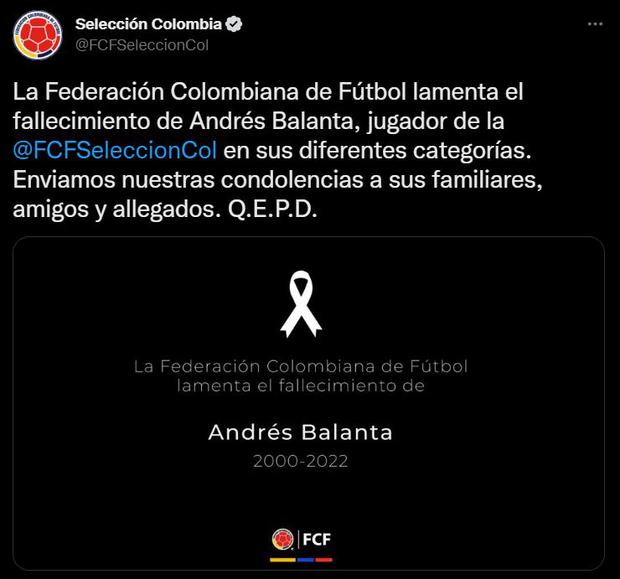En Colombia lamentaron la muerte de Andrés Balanta. (Foto: Captura)