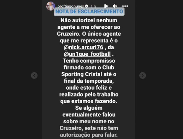 Tiago Nunes se pronunció a través de su cuenta de Instagram.