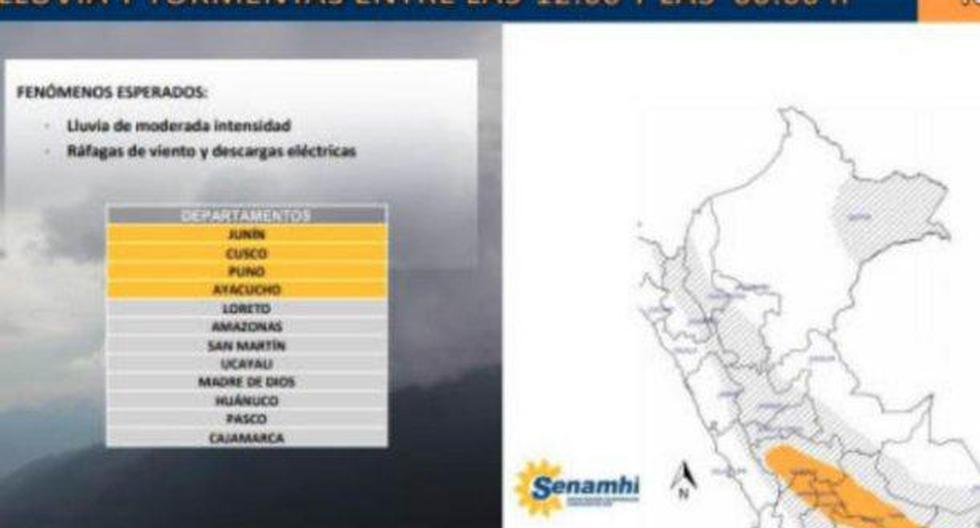 Lluvias moderadas, acompañadas descargas eléctricas y ráfagas de viento, se registrarían hasta la medianoche de hoy en nueve regiones del país, informó el Senamhi. (Foto: Andina)