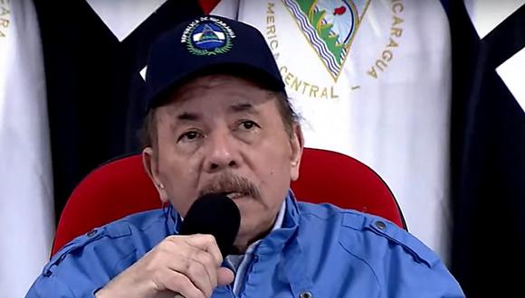 El presidente de Nicaragua, Daniel Ortega, hablando durante un mensaje transmitido por radio y televisión el 9 de febrero de 2023, en Managua. (Foto de CANAL 6 NICARAGUA / AFP)
