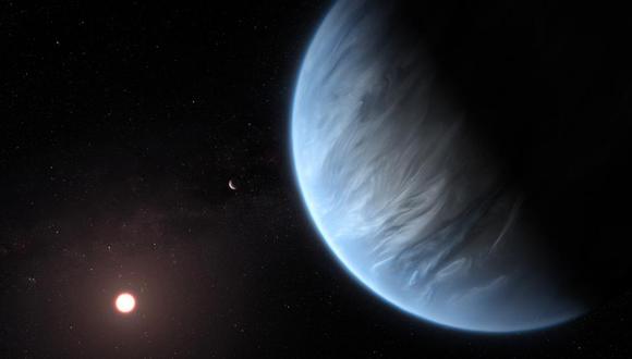 Representación del exoplaneta K2-18 b, junto a su estrella y otro planeta del mismo sistema. (Foto: ESA/Hubble/M.Kornmesser)
