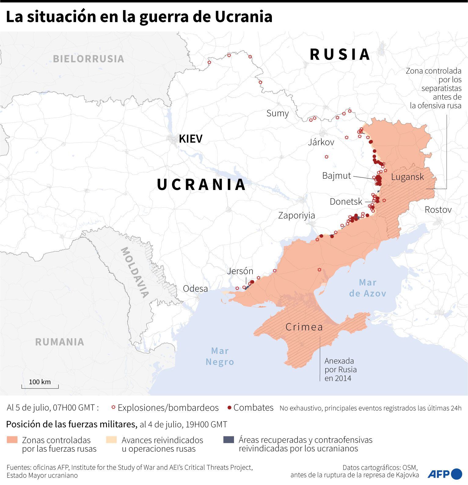 The situation of the war in Ukraine as of July 5, 2023. (AFP).
