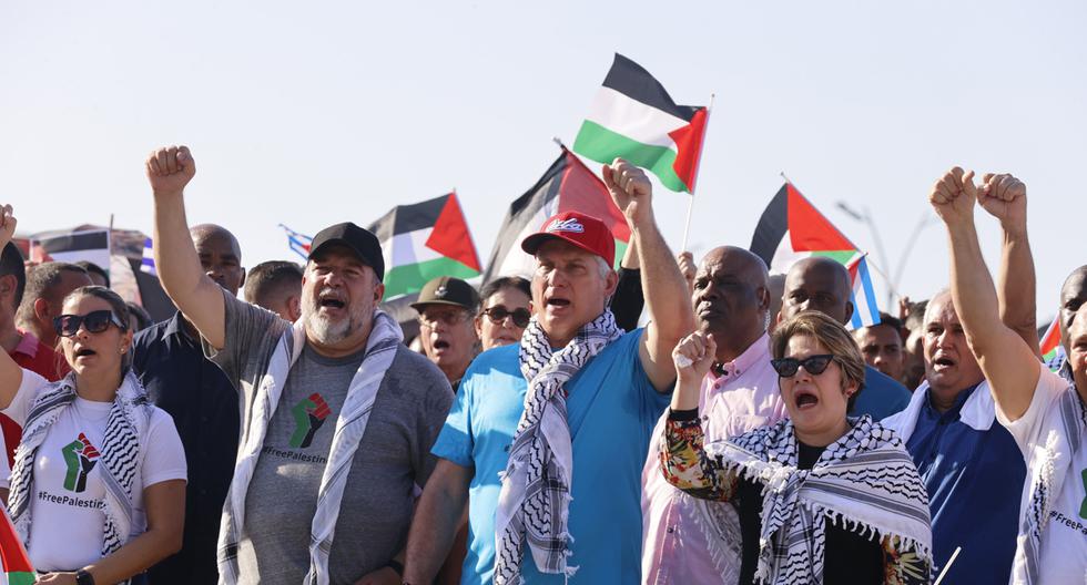 Cuba: President Díaz-Canel leads large pro-Palestinian march in Havana