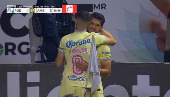 Goles de Henry Martín, Alejandro Zendejas y Brian Rodríguez para el 5-1 de América vs. Puebla. (Captura: ESPN)