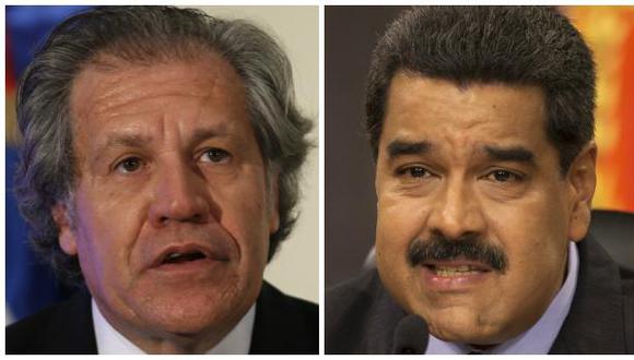 Luis Almagro, secretario general de la OEA, y Nicolás Maduro, presidente de Venezuela. (EFE / AP).