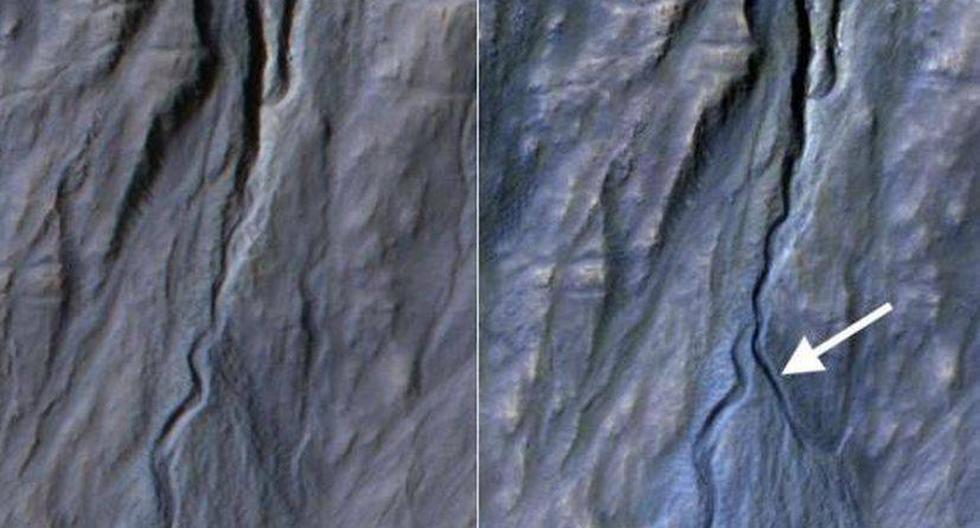 En solo tres años se formó este desfiladero en suelo marciano. (Foto: NASA) 