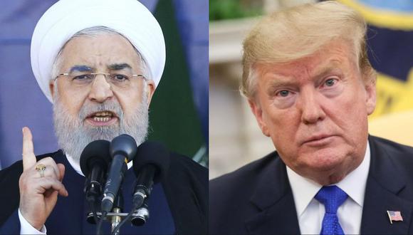 Irán vigila los movimientos de Estados Unidos y amenaza con "una respuesta aplastante". Imagen referencial de los mandatarios de ambos países, Hassan Rouhani y Donald Trump, respectivamente. (AP / AFP)