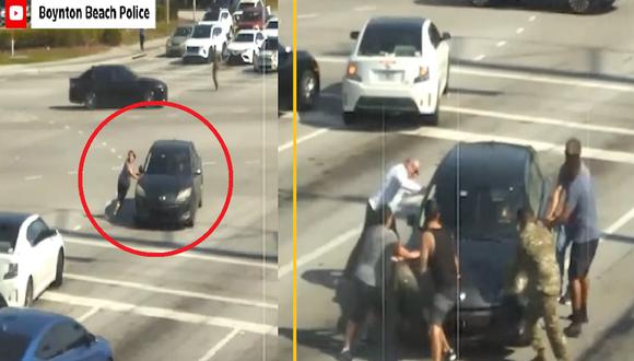 ¡De milagro! Salvan a una mujer que perdió el conocimiento mientras conducía en una avenida muy concurrida | VIDEO (Foto: Facebook/Boynton Beach Police Department).