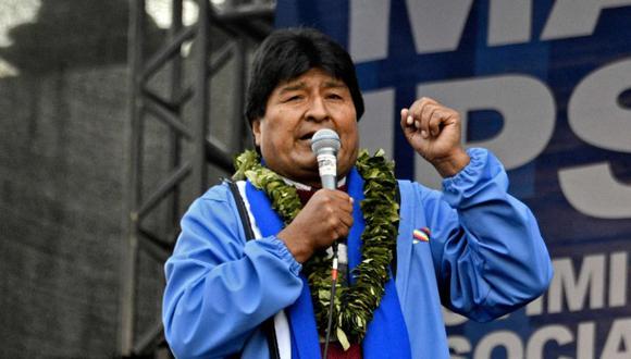El expresidente boliviano (2006-2019) Evo Morales habla durante las celebraciones del 26 aniversario del gobernante partido Movimientos Al Socialismo (MAS), en La Paz, el 29 de marzo de 2021. (Foto: AFP / AIZAR RALDES).