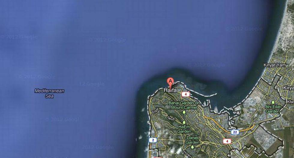 'Drone' fue interceptado cerca al puerto de Haifa, al norte del país. (Imagen: maps.google.es)