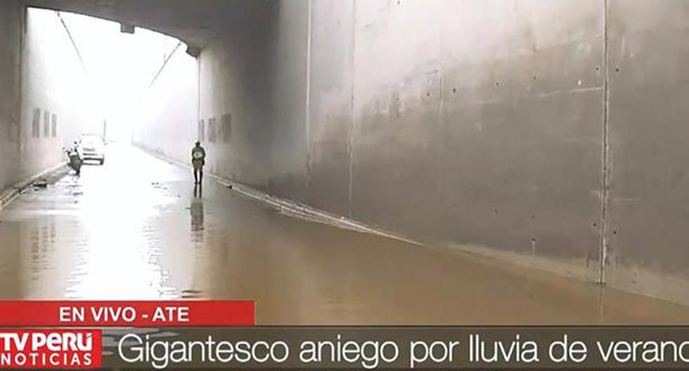 By-pass de Huachipa quedó inundado tras intensa lluvia. (TV Perú Noticias)