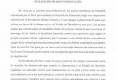 Unasur en Lima: Carta de Mario Vargas Llosa sobre la crisis en Venezuela