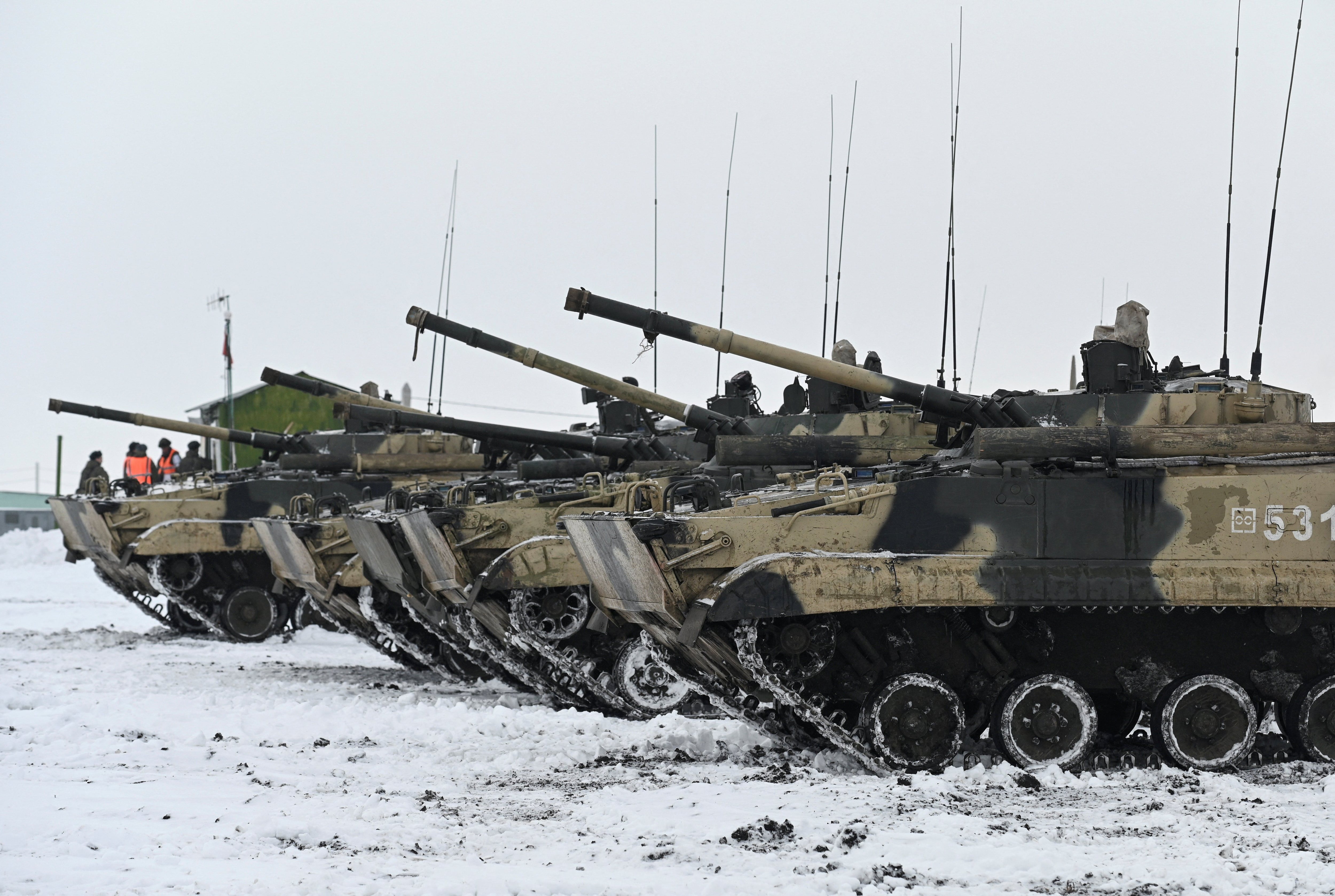 Russian BMP-3 infantry fighting vehicles during exercises conducted by the armed forces of the Southern Military District at the Kadamovsky firing range in the Rostov region, Russia, last Thursday.  (Photo: Reuters)