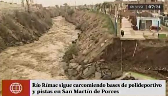 Río Rímac sigue socavando pista cerca de Puente Dueñas