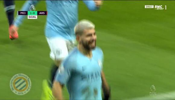 Sergio 'Kun' Agüero se encargó de abrir el marcador en el Manchester City vs. Arsenal por la Premier League (Foto: captura de pantalla)