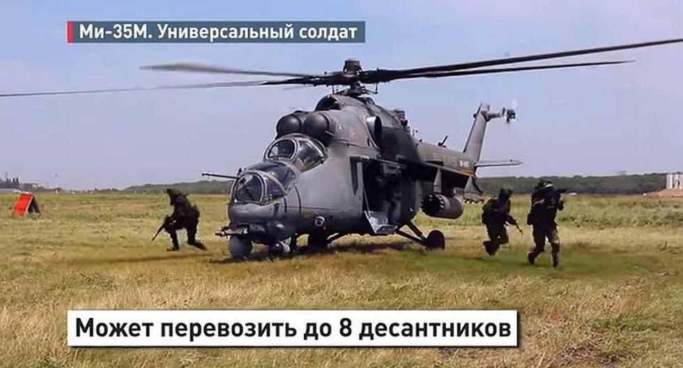 Es una versión "profundamente modificada" del modelo Mi-24 y el helicóptero puede transportar hasta 8 soldados. (Foto: captura YouTube)