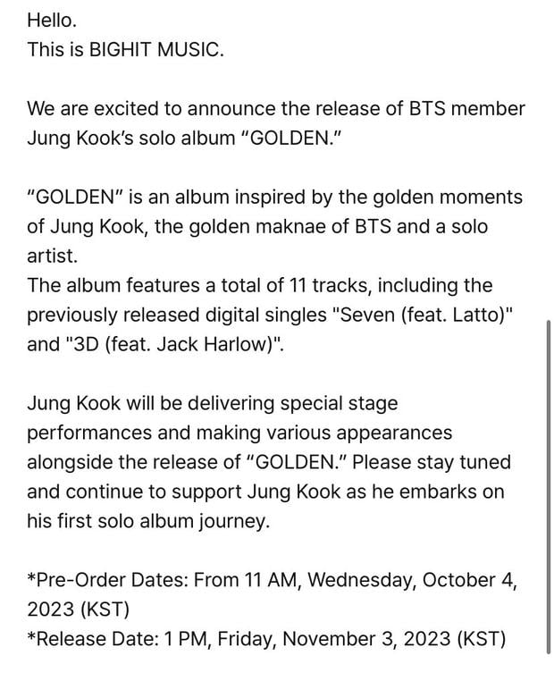 Porqué el álbum solista de Jungkook de BTS se llama Golden