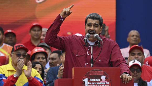 El presidente de Venezuela, Nicolás Maduro, pronuncia un discurso en Caracas, el 1 de mayo de 2023. (Foto de Federico Parra / AFP)