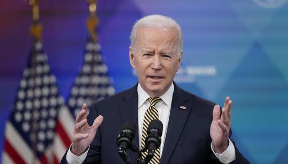 El presidente de Estados Unidos, Joe Biden, habla sobre la asistencia de seguridad adicional que su administración brindará a Ucrania, el 16 de marzo de 2022. (EFE/EPA/ Patrick Semansky).
