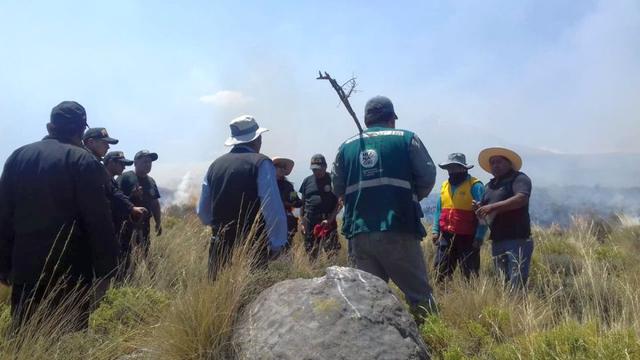 El incendio forestal que inició el pasado viernes al medio día en el poblado de Conticancha, en el distrito de Pocsi, provincia de Arequipa se expandió por 500 hectáreas (Foto: Serfor)